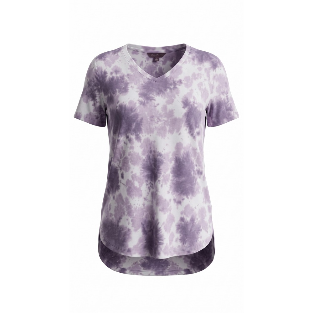 Gloria Vanderbilt Purple Tie Dye V-Neck High-Low Cotton Tee XXL